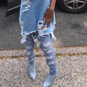 Denim like thigh high heels